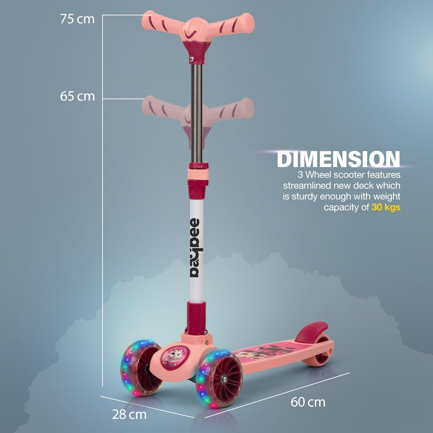 Baybee Kitty Kick Scooter for Kids, Foldable Kids Scooter- Pink