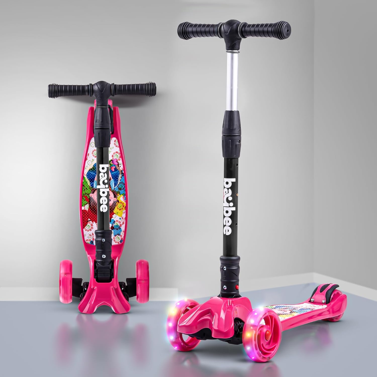 Baybee Flash Scooter for Kids with Foldable & Height Adjustable Handle- Pink Baybee Flash Scooter for Kids with Foldable & Height Adjustable Handle- Pink