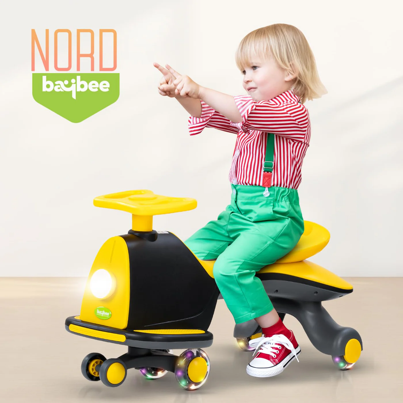 Baybee Nord Kids Magic Swing Car for Kids-Black/Yellow