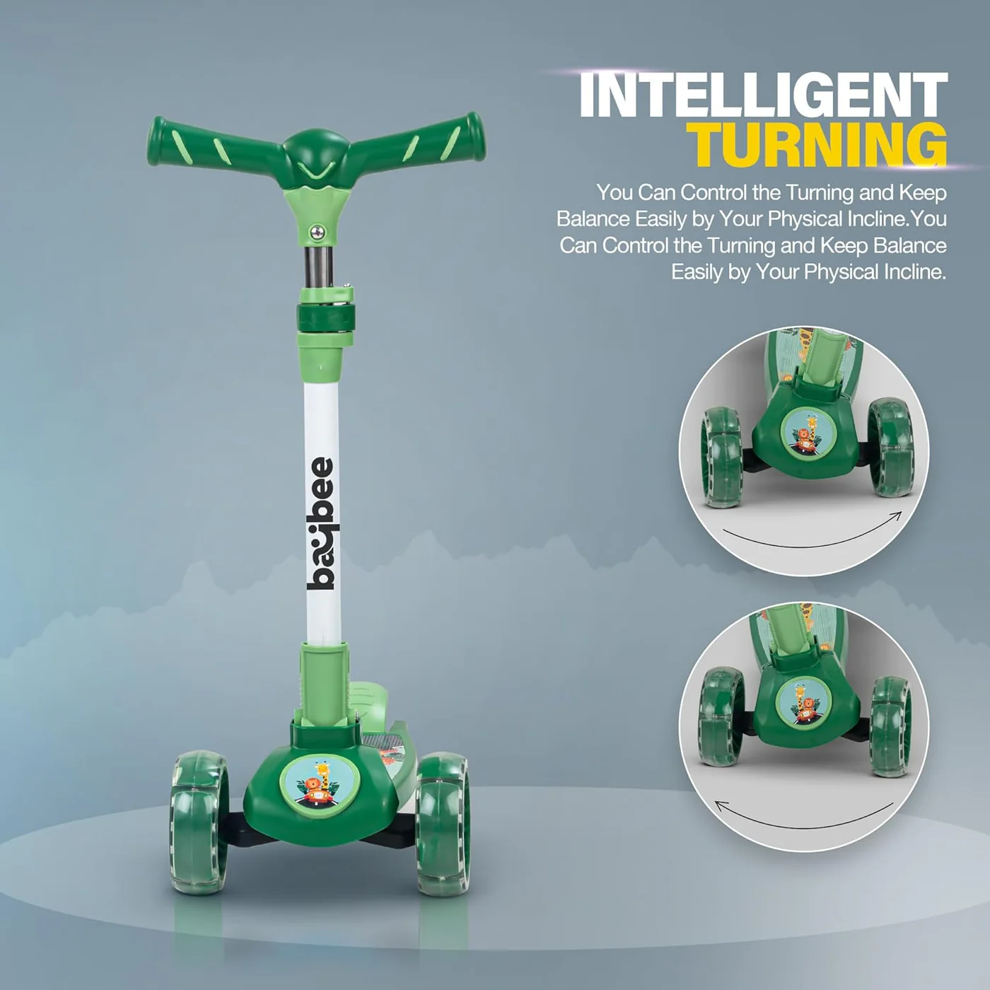 Baybee Kitty Kick Scooter for Kids, Foldable Kids Scooter- Green