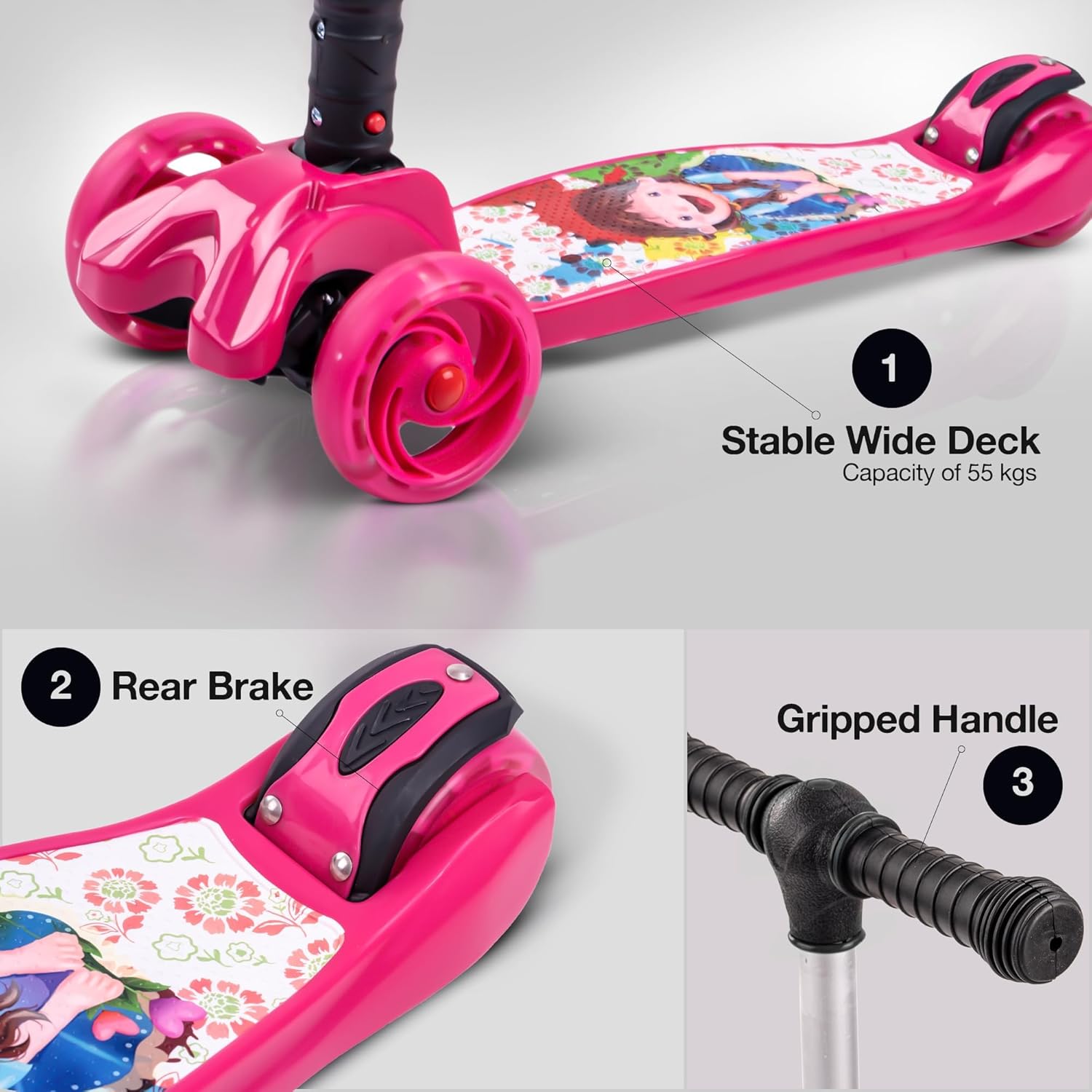 Baybee Flash Scooter for Kids with Foldable & Height Adjustable Handle- Pink Baybee Flash Scooter for Kids with Foldable & Height Adjustable Handle- Pink