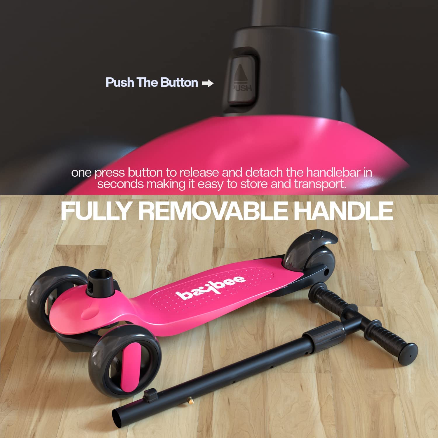 Baybee Alpha Glide Kick Scooter for Kids- Pink Baybee Alpha Glide Kick Scooter for Kids- Pink