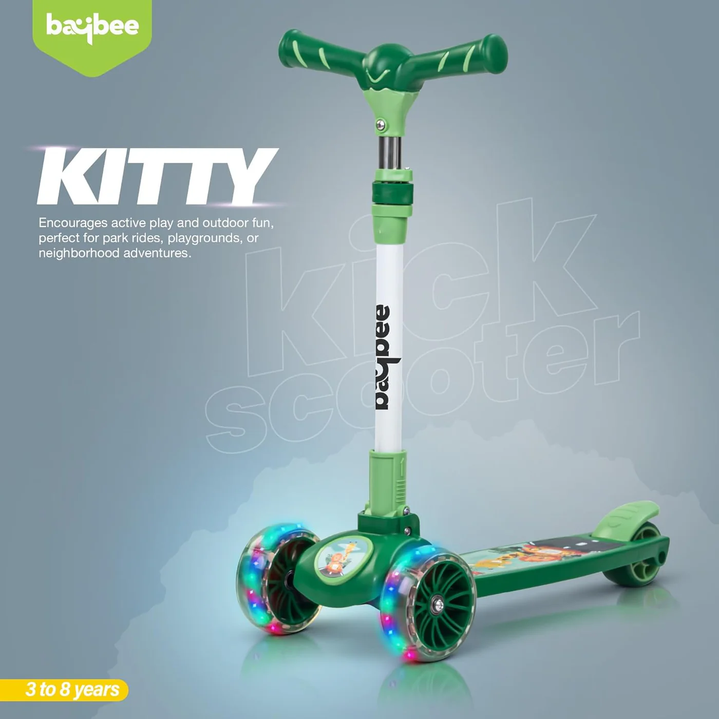 Baybee Kitty Kick Scooter for Kids, Foldable Kids Scooter- Green