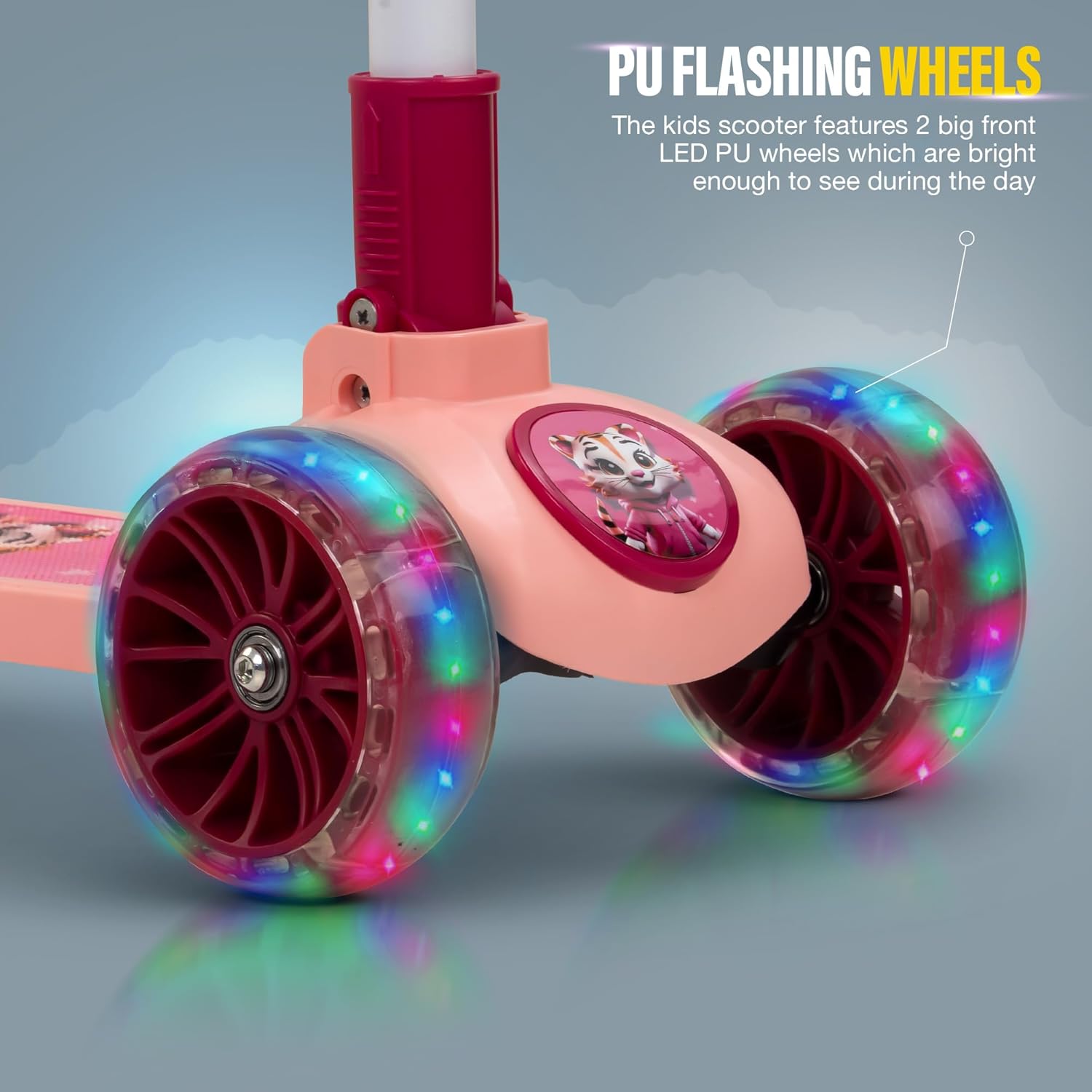 Baybee Kitty Kick Scooter for Kids, Foldable Kids Scooter- Pink