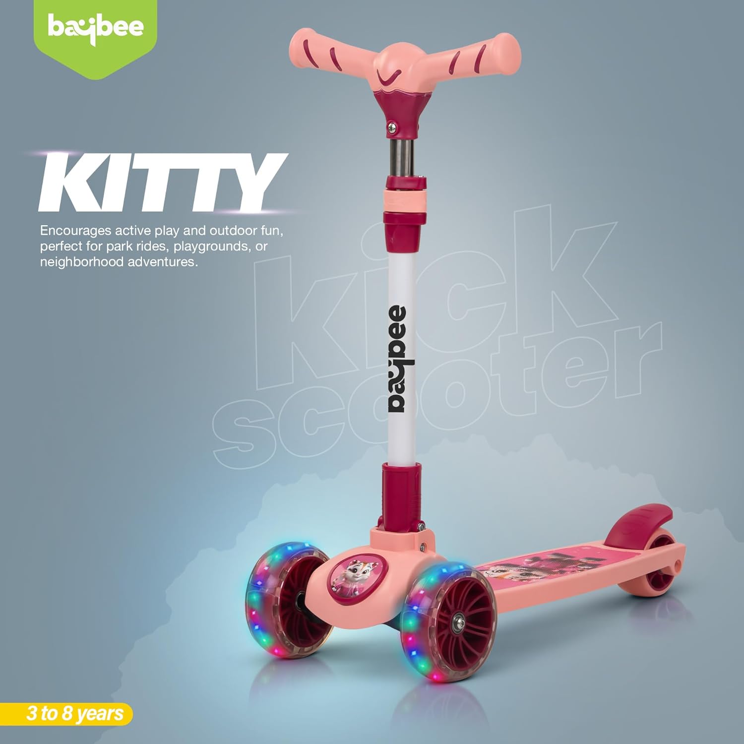 Baybee Kitty Kick Scooter for Kids, Foldable Kids Scooter- Pink
