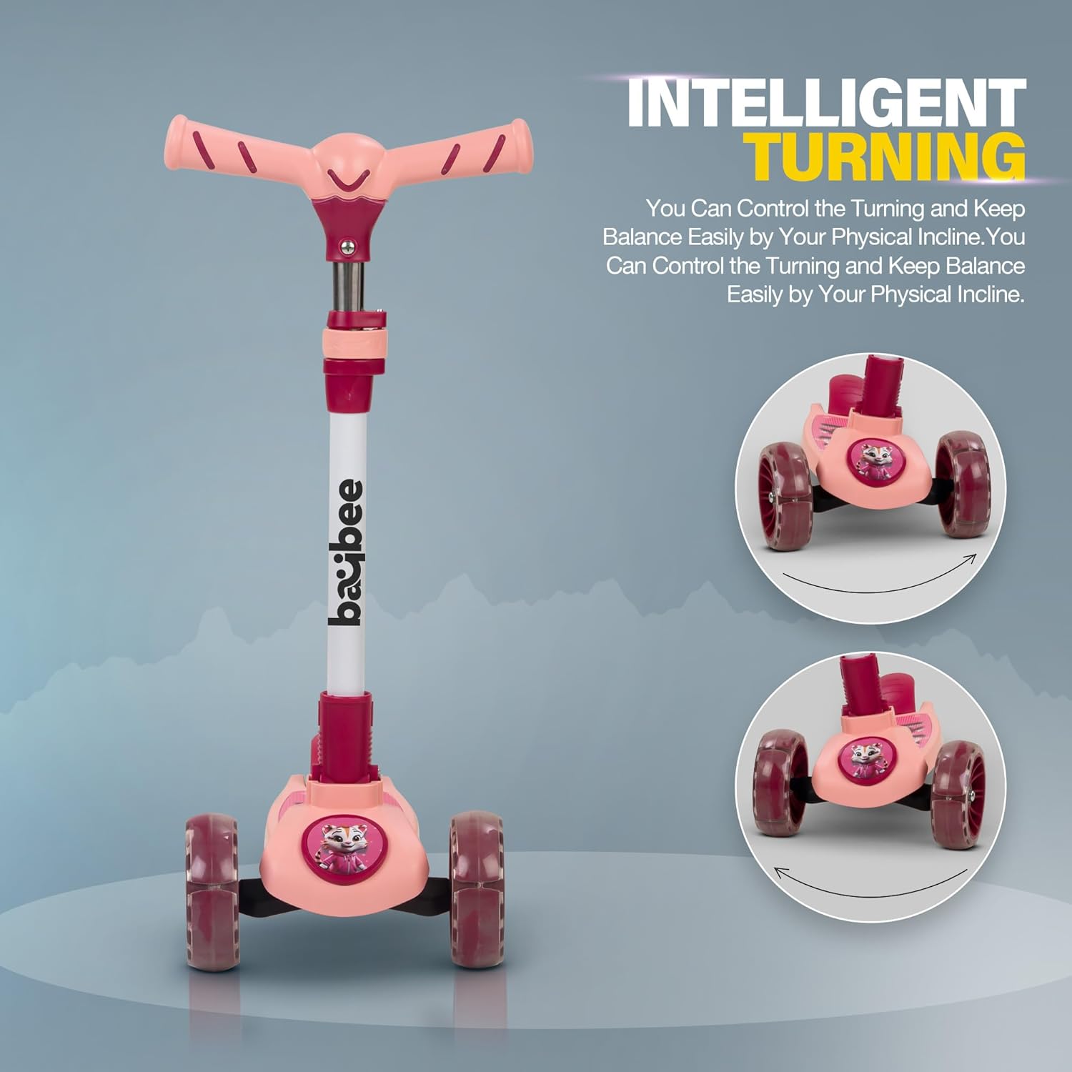 Baybee Kitty Kick Scooter for Kids, Foldable Kids Scooter- Pink