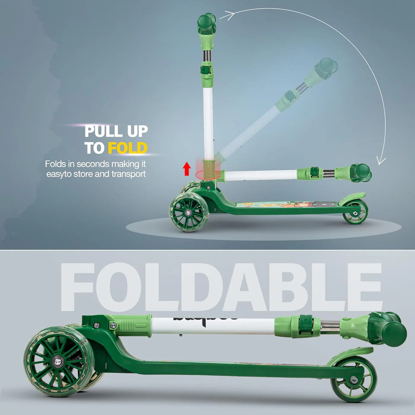 Baybee Kitty Kick Scooter for Kids, Foldable Kids Scooter- Green
