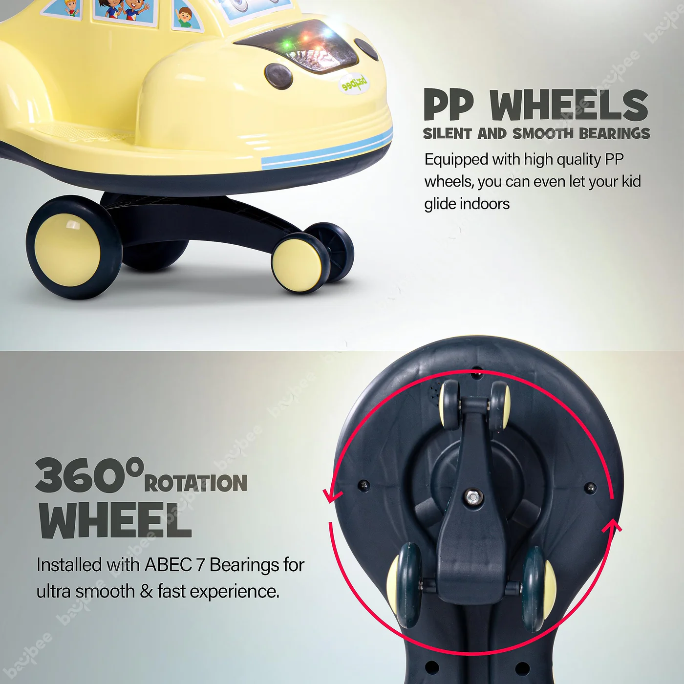 Baybee Flare Magic Swing Cars for Kids with PP Wheels- Yellow Baybee Flare Magic Swing Cars for Kids with PP Wheels- Yellow